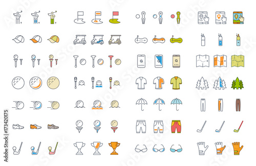 Set Vector Flat Line Icons Golf