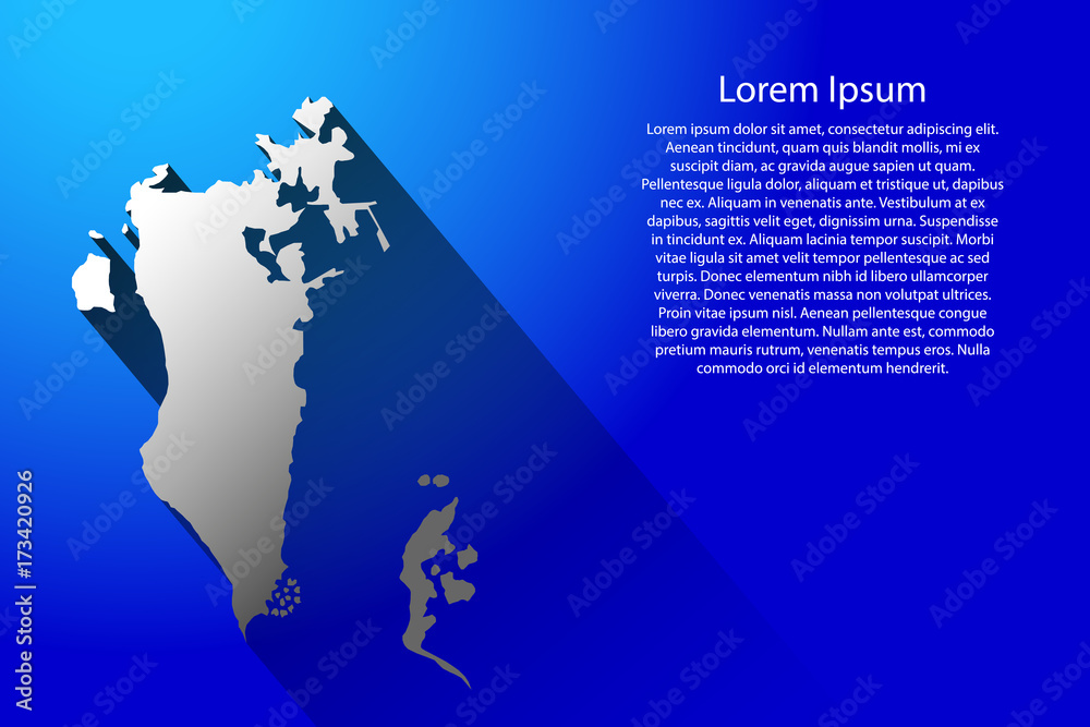 Abstract map of Bahrain with long shadow on blue background of vector illustration