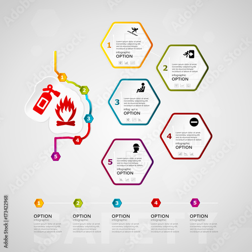 Safety timeline infographics design with five steps or options  
