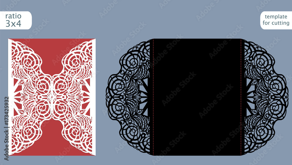 Laser cut wedding invitation card template vector. Die cut paper card