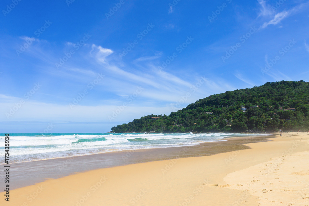 Paradise beach near the warm azure sea on the island