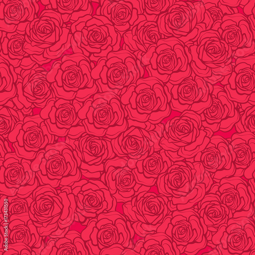 Rose flower seamless pattern. Red roses on red background. Stock
