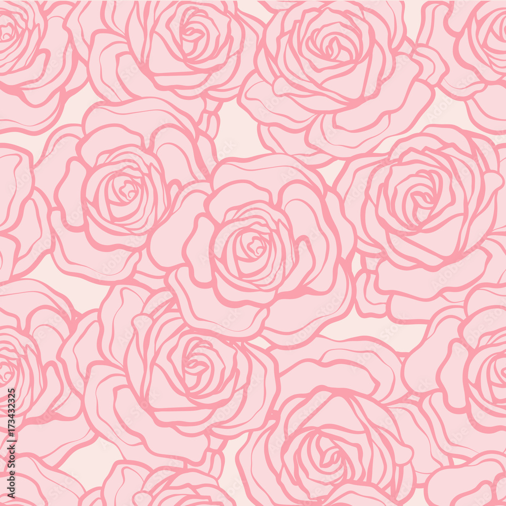 Rose flower seamless pattern. Pink roses on pink background. Sto Rose flower seamless pattern. Pink roses on pink background. Sto