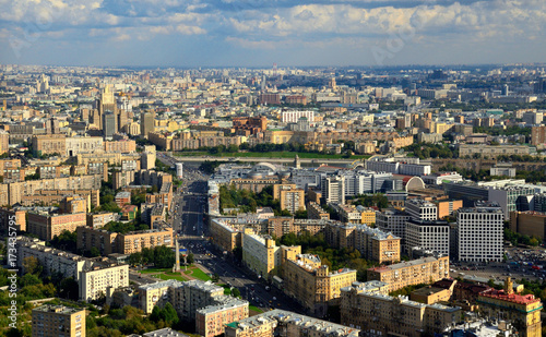 Aerial view of Moscow city. Form from the observation platform of the business center of Moscow City.