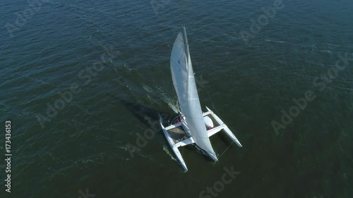 4K Aerial footage. Fly ahead trimaran