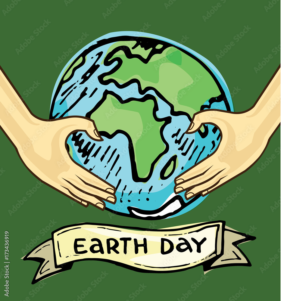 Save earth or go green earth symbol concept vector. Cartoon Vector Image of  a Hands Holding Planet Earth. Doodle green illustration. Stock Vector |  Adobe Stock