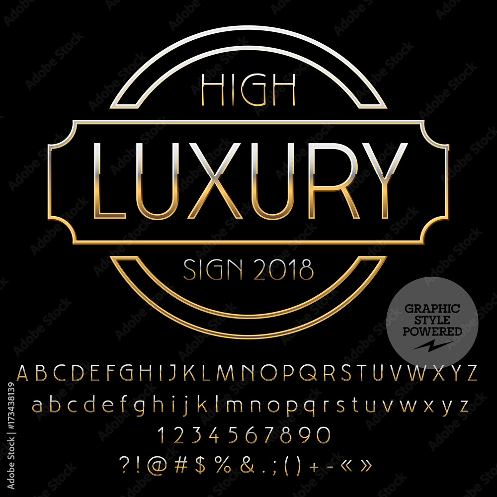 Vector Golden Alphabet set with Logo for High Luxury. Chic Font contains Graphic Style