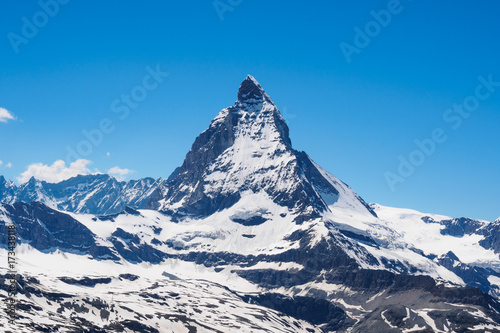 Matterhorn peak in sunny day view from gornergrat train station  Zermatt  Switzerland.
