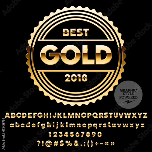 Vector Gold Alphabet Letters, Symbols, Numbers. Chic Font contains Graphic Style