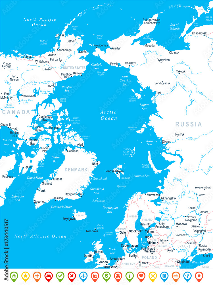 Obraz Mapa regionu arktycznego - ilustracja wektorowa