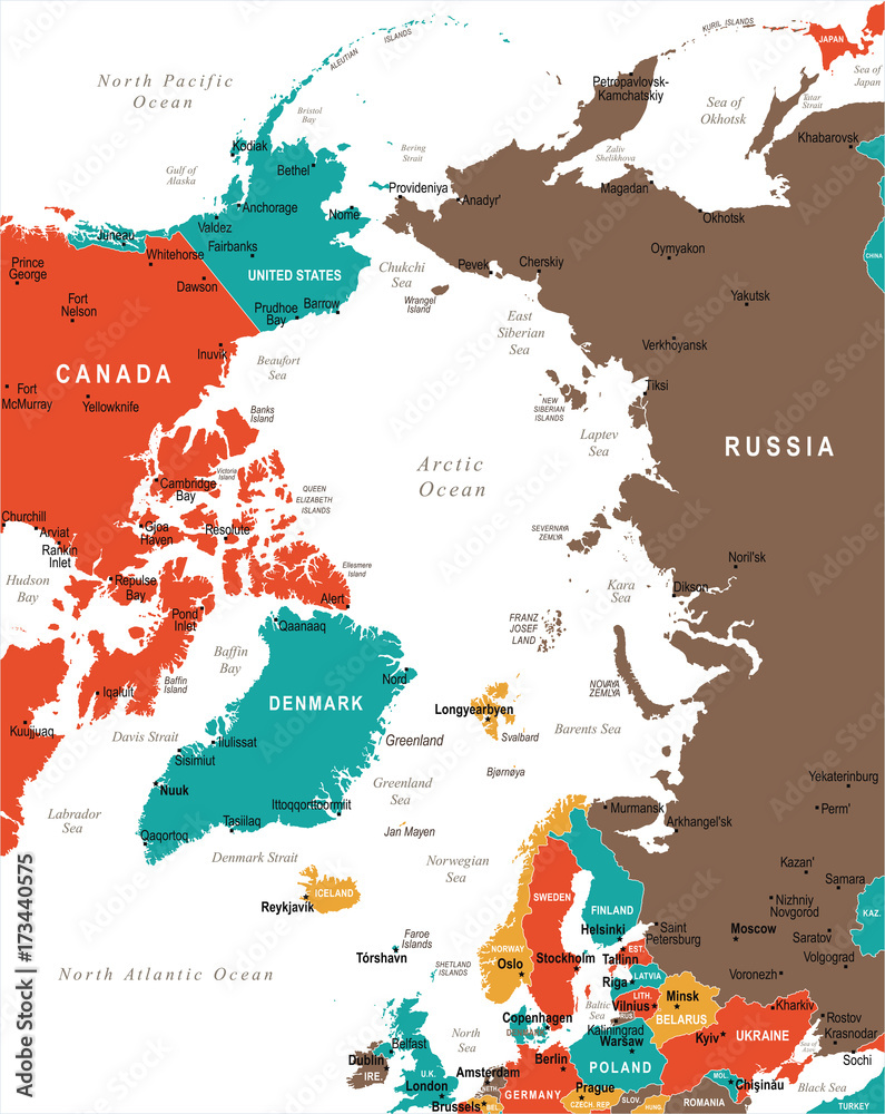 Naklejka Mapa regionu arktycznego - ilustracja wektorowa
