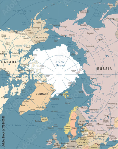 Arctic Region Map - Vintage Vector Illustration