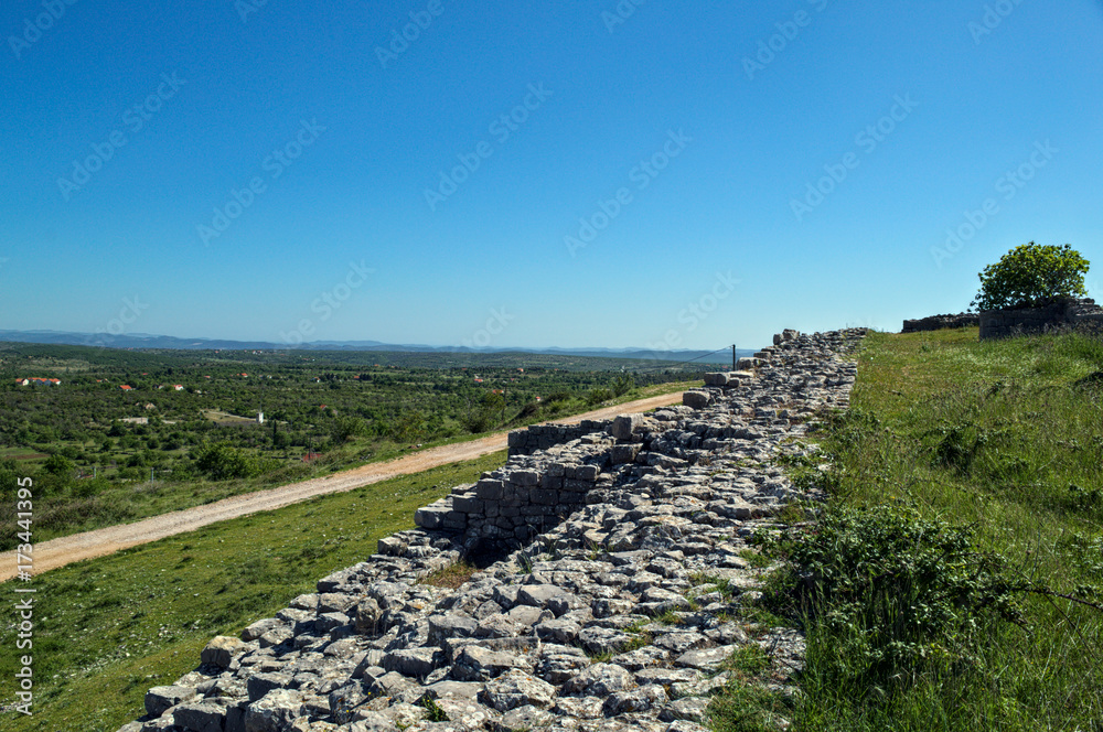 Remains of defense wall on Bribir fortress, Dalmatia 