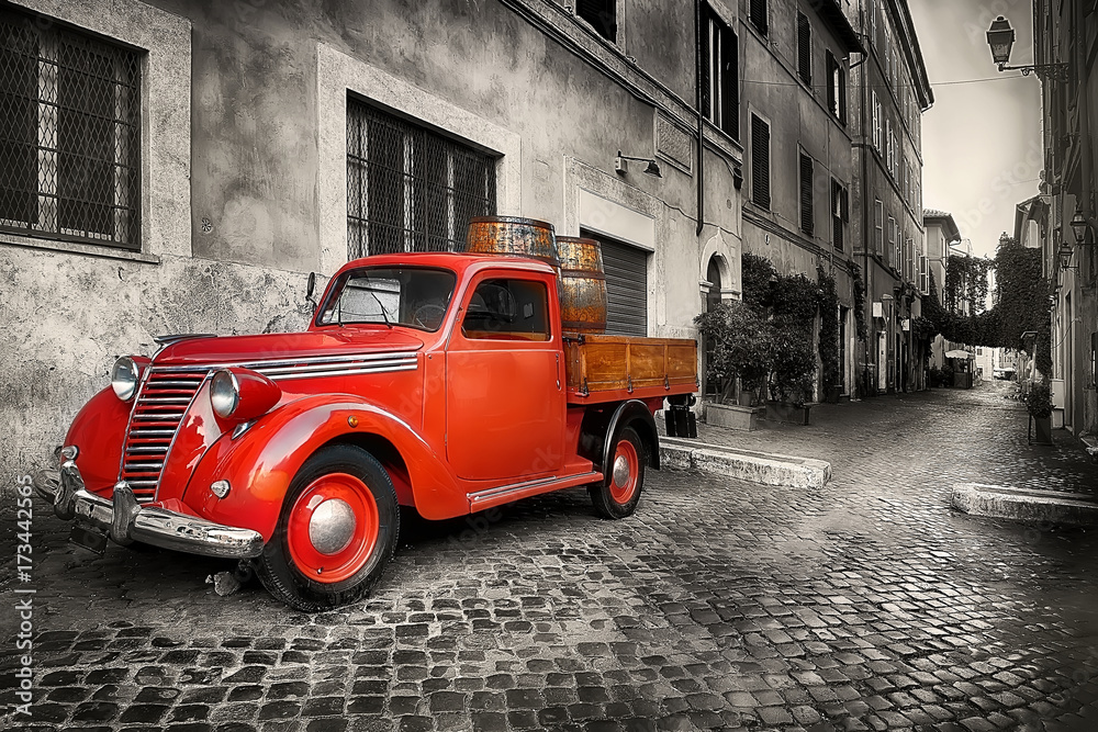 Red retro car