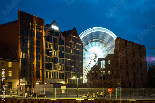 Ferris wheel at night in Gdansk, Pomorze, Poland