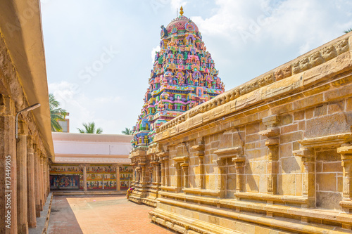 Colorful hindu temple tower view