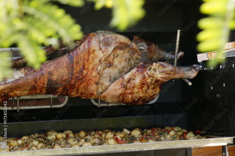 grillade méchoui viande cuisson a la broche Stock Photo | Adobe Stock