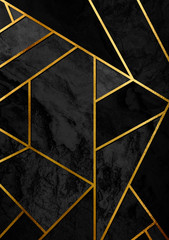Modern and stylish abstract design poster with golden lines and black geometric pattern.