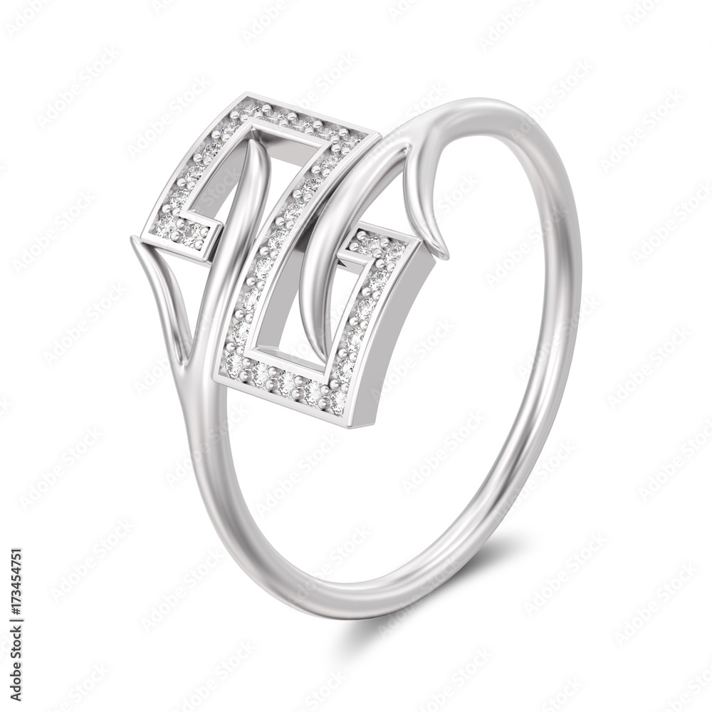 3D illustration white gold or silver engagement decorative diamond ring with shadow 3D illustration white gold or silver engagement decorative diamond ring with shadow