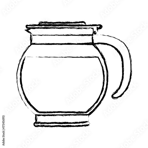 rounded glass jar recipient of coffee with handle monochrome blurred silhouette vector illustration