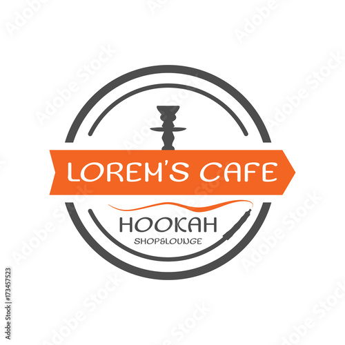 Hookah label, badge. Vintage shisha round style logo. Lounge cafe emblem. Arabian bar or house, shop. Isolated. Stock vector illustration