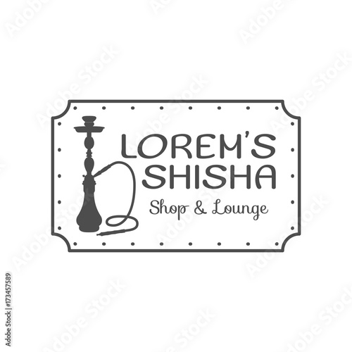 Hookah relax label, badge. Vintage shisha logo. Lounge cafe emblem. Arabian bar or house, shop. Isolated. Stock vector illustration. Monochrome design