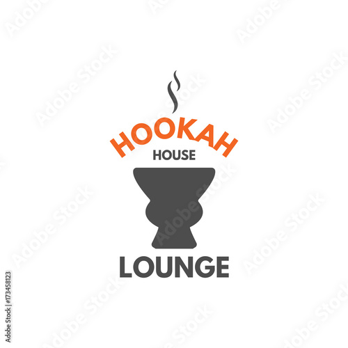 Hookah relax label, badge. Vintage shisha logo with hookah bowl symbol. Lounge cafe emblem. Arabian bar or house, shop. Isolated. Stock vector illustration