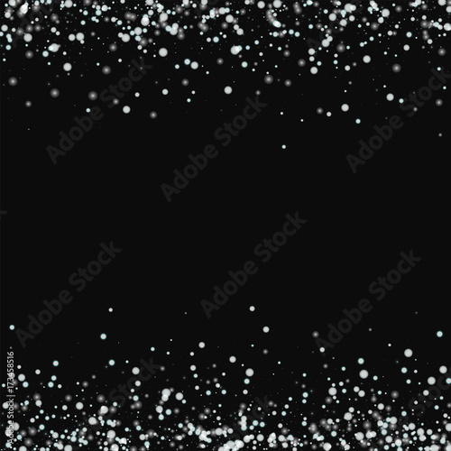 Amazing falling snow. Borders with amazing falling snow on black background. Pleasant Vector illustration.
