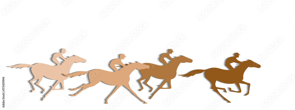 Coffee color horse racing with shadows background. Galloping horseback riders with brown color. Horseracing winner, vector banner.