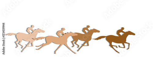 Coffee color horse racing with shadows background. Galloping horseback riders with brown color. Horseracing winner, vector banner.