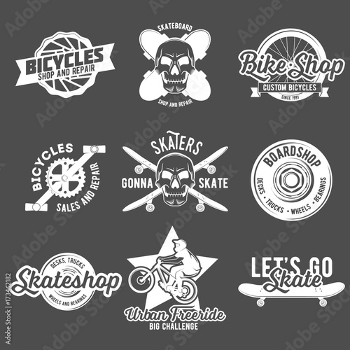 Set of vintage biking and skating badges