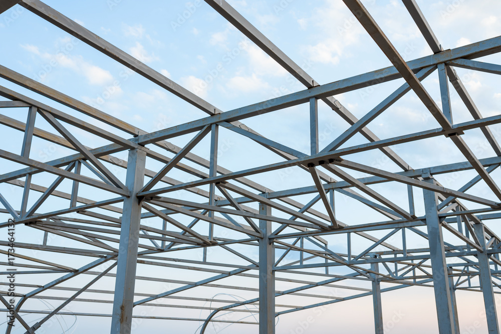 metal construction for future roof on sky background metal construction for future roof on sky background