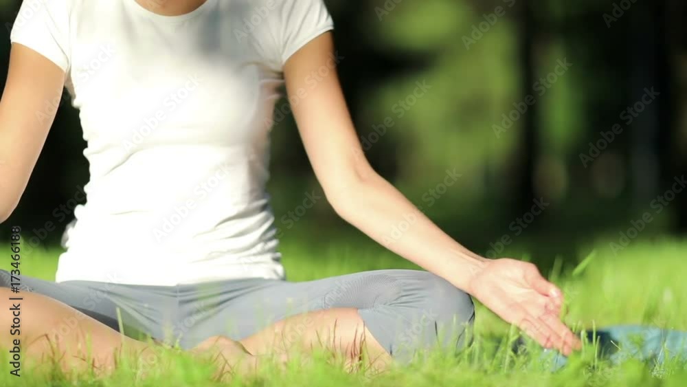 Woman practices yoga in the park. full HD 1080  50fps                               