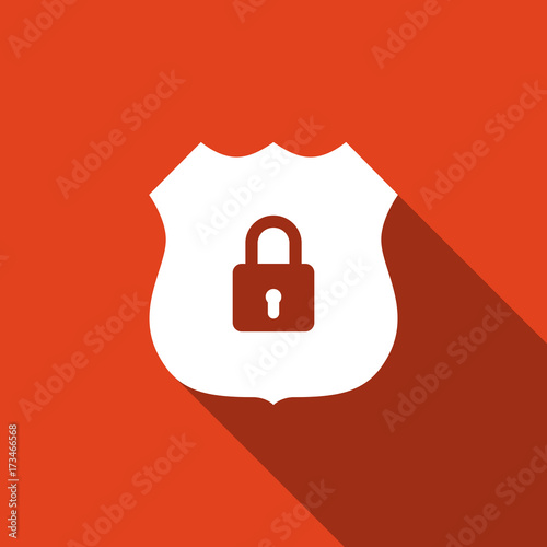 Shield security icon isolated with long shadow. Flat design. Vector Illustration
