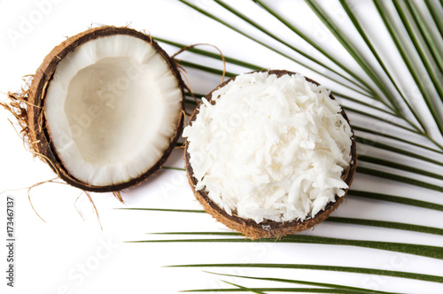 Grated coconut in a natural shell