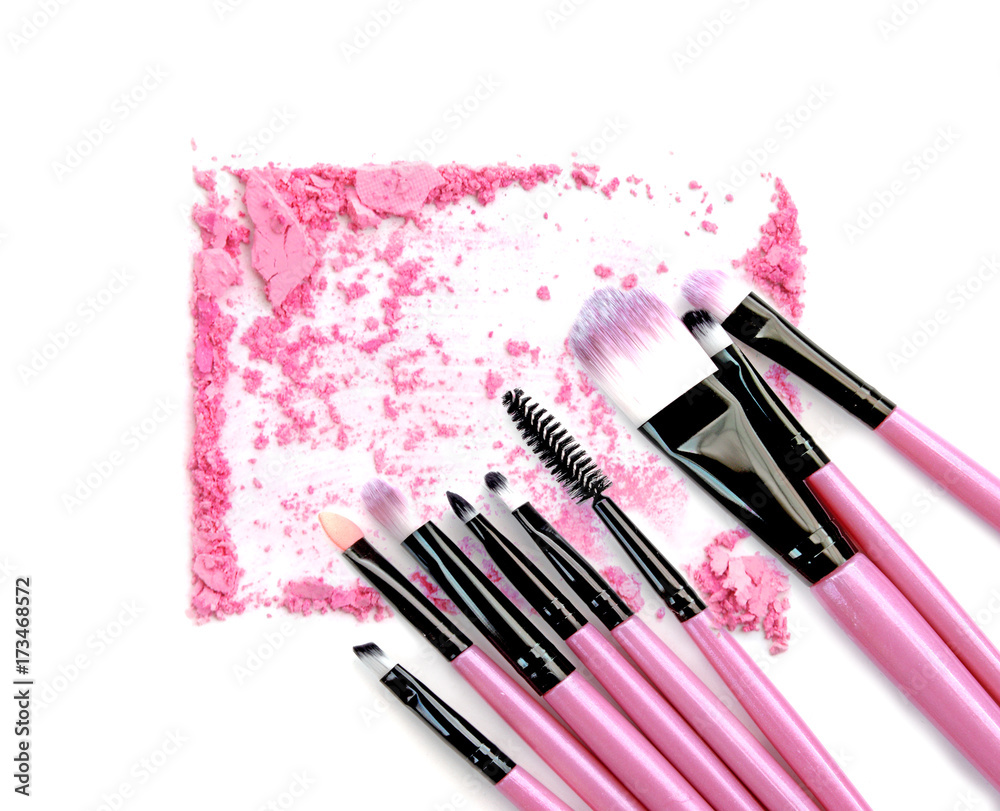 Pink powder and blush set on white background Pink powder and blush set on white background