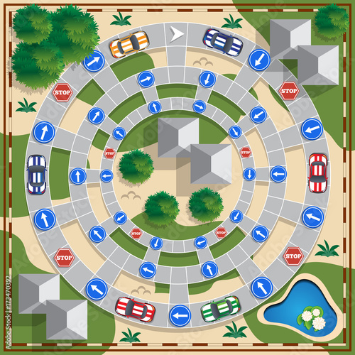 A board game about traffic. Vector design for app game user interface.