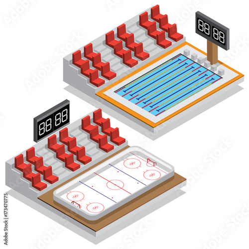 Hockey stadium and swimming pool. Isometric. Vector illustration