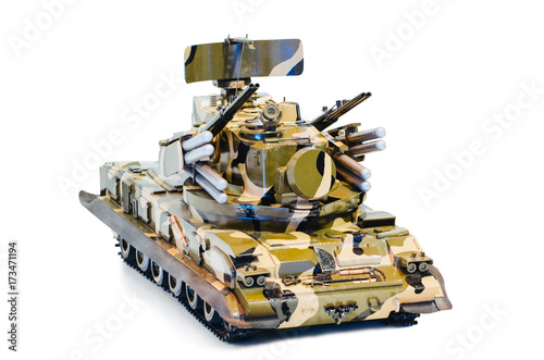 Tank anti-aircraft gun, modern weapon on a white background photo