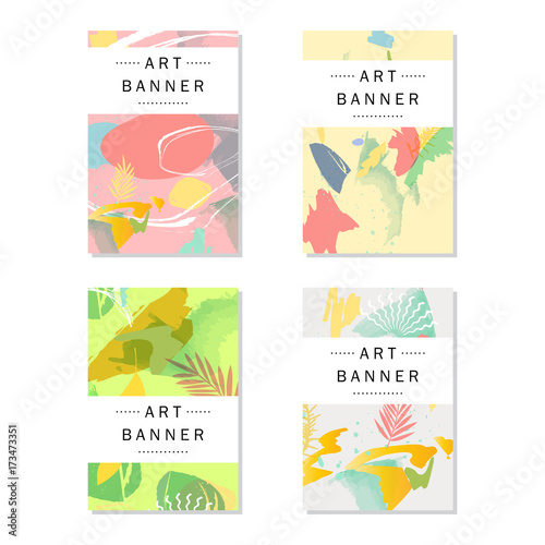 Artistic vector greeting cards design set. Colorful frame pattern texture, abstract template background for leaflet cover presentation, poster, invitation, placard, brochure, flyer, report, stationary