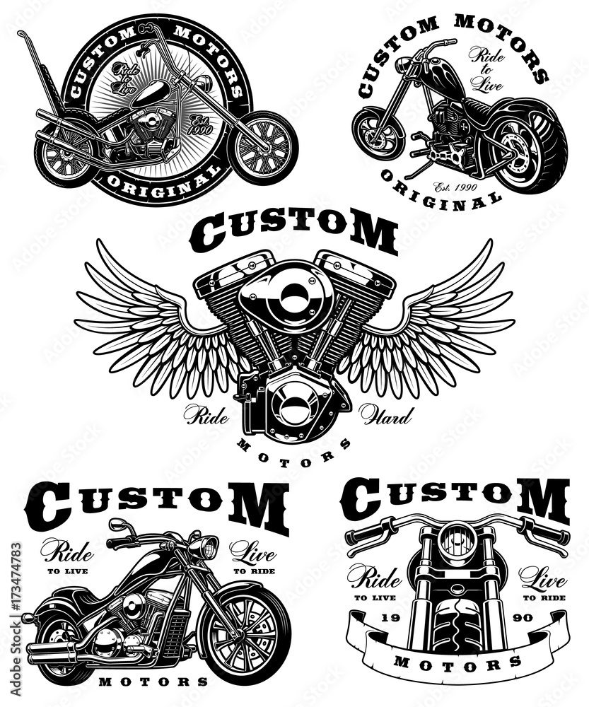 Set of motorcycle illustrations on white background_3