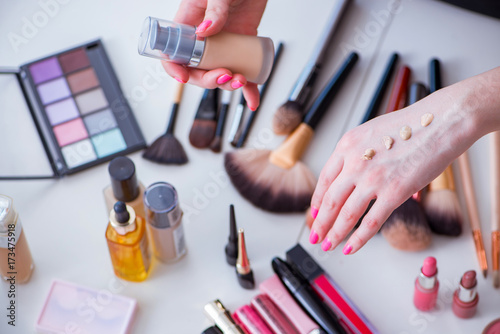 Collection of make up products displayed on the table