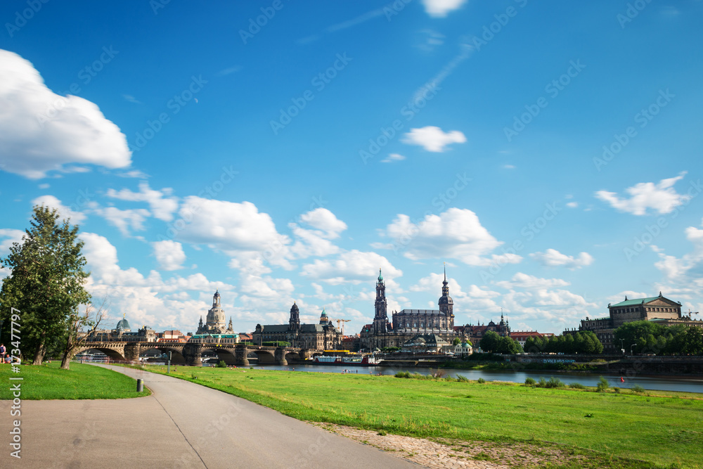 Skyline of Dresden on a cloudy day