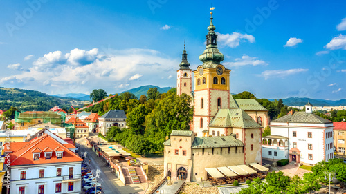main square in Banska Bystrica, Slovakia with historical fortification photo