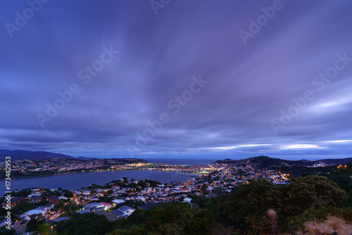 Beautiful scenery from Mount Victoria lookout at dusk in Wellington , capital of New Zealand , North Island of New Zealand