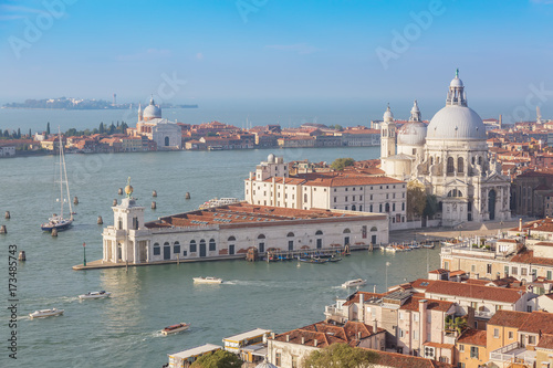 Aerial view of Venice, Santa Maria della Salute with Guidecca during early morning summer day. photo