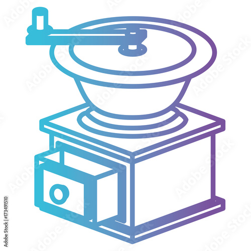 coffee grinding with crank side view gradient color silhouette from blue to purple vector illustration