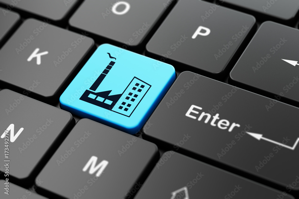 Manufacuring concept: Industry Building on computer keyboard background Manufacuring concept: Industry Building on computer keyboard background