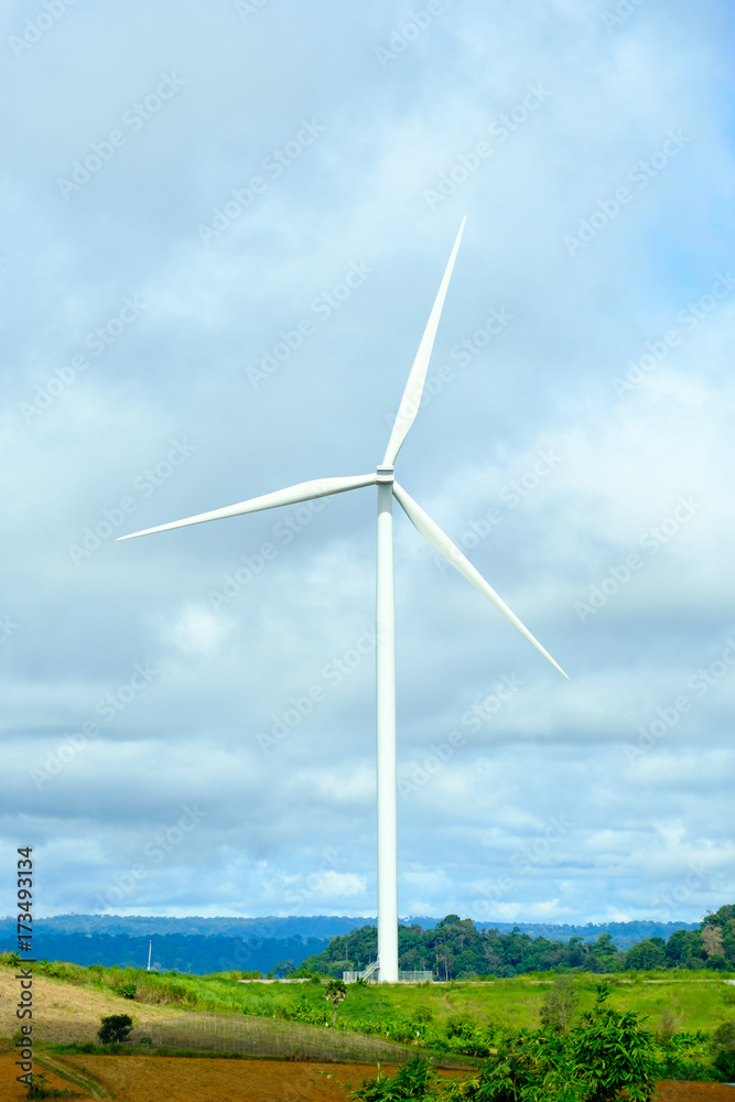 Windmill or turbine for electrical generator with nice blue sky from Khao Kho, Phetchabun, Thailand Windmill or turbine for electrical generator with nice blue sky from Khao Kho, Phetchabun, Thailand