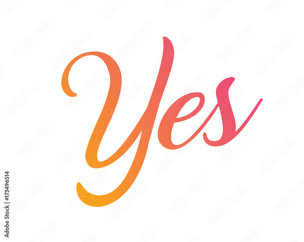 Gradient orange to pink isolated hand writing word YES Gradient orange to pink isolated hand writing word YES